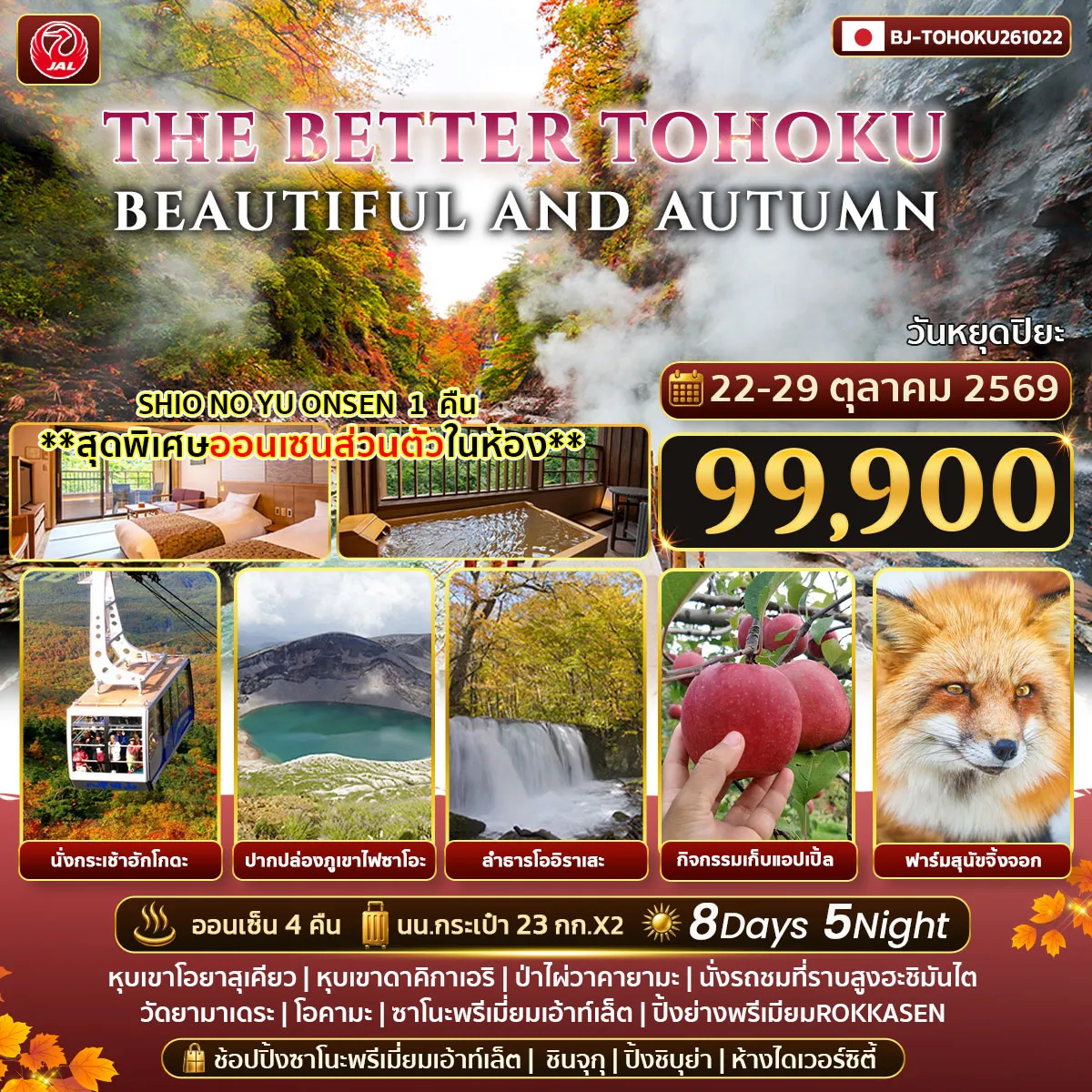 ทัวร์ญี่ปุ่น THE BETTER TOHOKU BEAUTIFUL AND AUTUMN 8วัน 5คืน (JL)