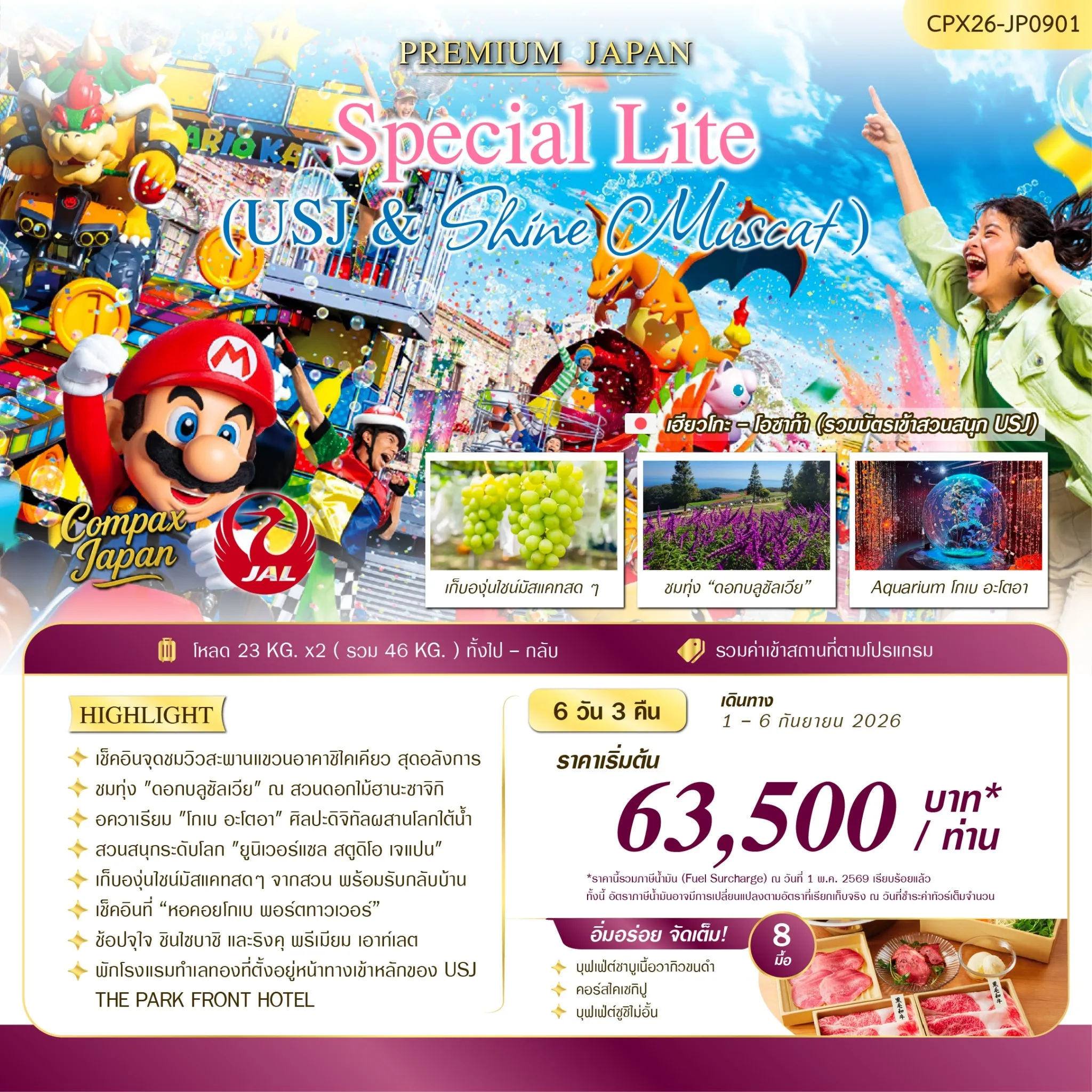 ทัวร์ญี่ปุ่น SPECIAL LITE (USJ & SHINE MUSCAT) 6วัน 3คืน (JL)